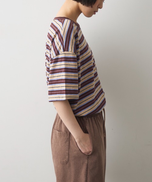 full/fill.(フルフィル)の「half sleeve multi border T / ハーフスリーブマルチボーダーT(Tシャツ/カットソー・レディース・ブラウン/ネイビー・FREE)」の7枚目の写真