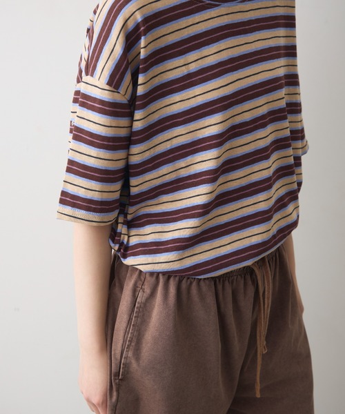 full/fill.(フルフィル)の「half sleeve multi border T / ハーフスリーブマルチボーダーT(Tシャツ/カットソー・レディース・ブラウン/ネイビー・FREE)」の9枚目の写真