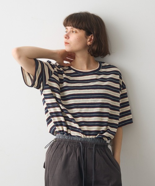 full/fill.(フルフィル)の「half sleeve multi border T / ハーフスリーブマルチボーダーT(Tシャツ/カットソー・レディース・ブラウン/ネイビー・FREE)」の13枚目の写真