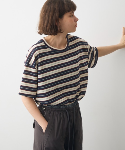 full/fill.(フルフィル)の「half sleeve multi border T / ハーフスリーブマルチボーダーT(Tシャツ/カットソー・レディース・ブラウン/ネイビー・FREE)」の14枚目の写真