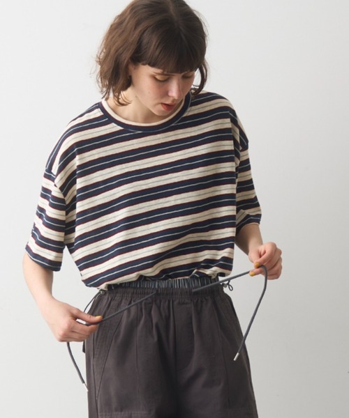 full/fill.(フルフィル)の「half sleeve multi border T / ハーフスリーブマルチボーダーT(Tシャツ/カットソー・レディース・ブラウン/ネイビー・FREE)」の15枚目の写真