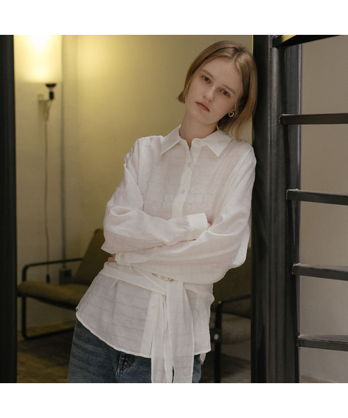 Tie-waist shirt blouse [TISP06BL01]_Ivory