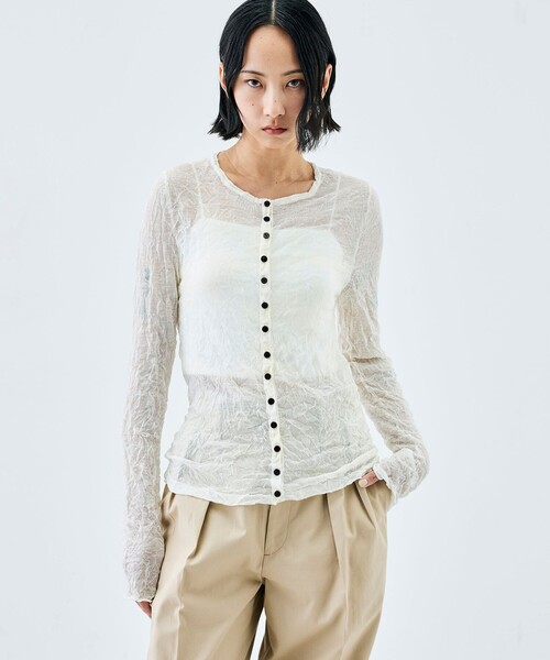 EDITION（エディション）の「プリーツニット カーディガン（カーディガン/ボレロ・レディース・ダークブラウン/ホワイト/ライトグレー・FREE）」の9枚目の写真