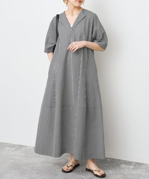 Spick & Span(スピックアンドスパン)の「パフスリーブサッカードレス(ワンピース・レディース・ネイビー/マルチ・FREE)」の2枚目の写真