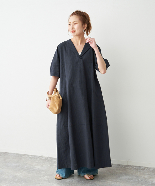 Spick & Span(スピックアンドスパン)の「パフスリーブサッカードレス(ワンピース・レディース・ネイビー/マルチ・FREE)」の13枚目の写真