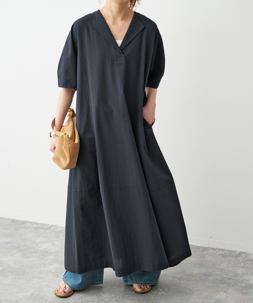 Spick & Span(スピックアンドスパン)の「パフスリーブサッカードレス(ワンピース・レディース・ネイビー/マルチ・FREE)」の11枚目の写真