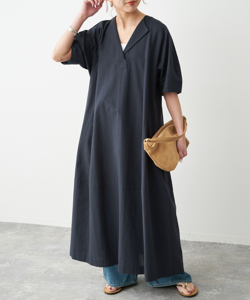 Spick & Span(スピックアンドスパン)の「パフスリーブサッカードレス(ワンピース・レディース・ネイビー/マルチ・FREE)」の10枚目の写真