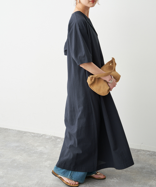 Spick & Span(スピックアンドスパン)の「パフスリーブサッカードレス(ワンピース・レディース・ネイビー/マルチ・FREE)」の8枚目の写真