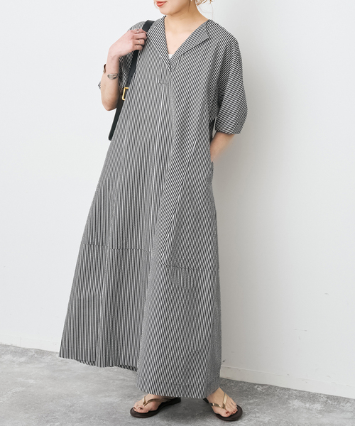 Spick & Span(スピックアンドスパン)の「パフスリーブサッカードレス(ワンピース・レディース・ネイビー/マルチ・FREE)」の4枚目の写真