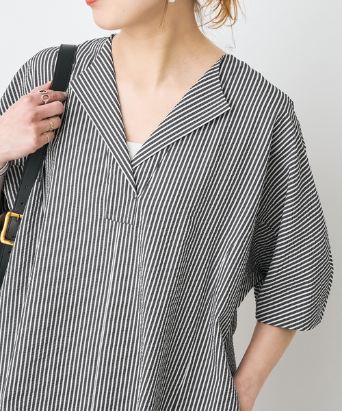 Spick & Span(スピックアンドスパン)の「パフスリーブサッカードレス(ワンピース・レディース・ネイビー/マルチ・FREE)」の14枚目の写真