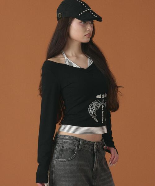 dispark(ディスパーク)の「DISPARK/【26年春新作】ボーダーレイヤードウィングトップ(Tシャツ/カットソー・レディース・ホワイト・FREE)」の12枚目の写真
