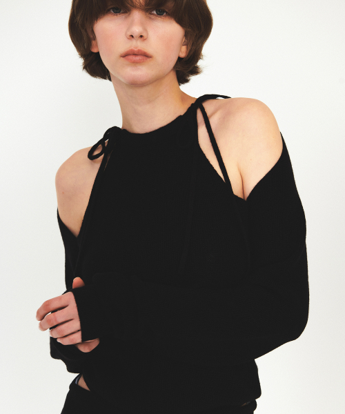 DIAGONAL(ダイアゴナル)の「RIBBON STRAP HOLE KNIT (black)(ニット/セーター・レディース・その他・FREE)」の4枚目の写真
