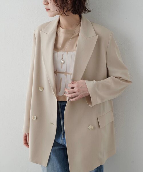 Whim Gazette(ウィムガゼット)の「ツイルダブルブレストジャケット(テーラードジャケット・レディース・グレー/ベージュ・FREE)」の1枚目の写真