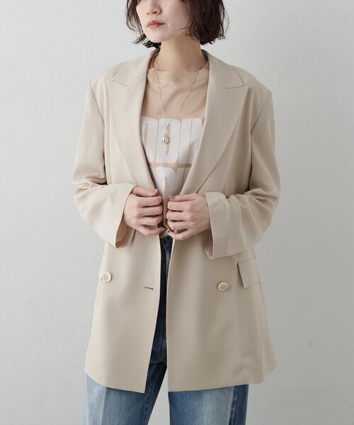 Whim Gazette(ウィムガゼット)の「ツイルダブルブレストジャケット(テーラードジャケット・レディース・グレー/ベージュ・FREE)」の14枚目の写真