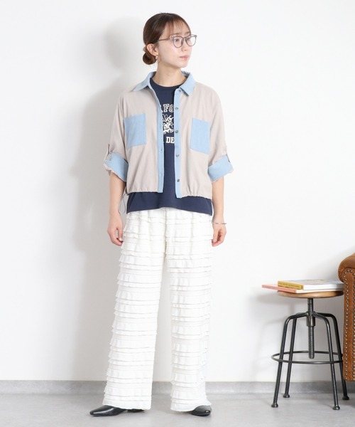 cepo(セポ)の「デニムドッキングシャツカーディガン(シャツ/ブラウス・レディース・グレー/ブラック/オフホワイト・M)」の11枚目の写真