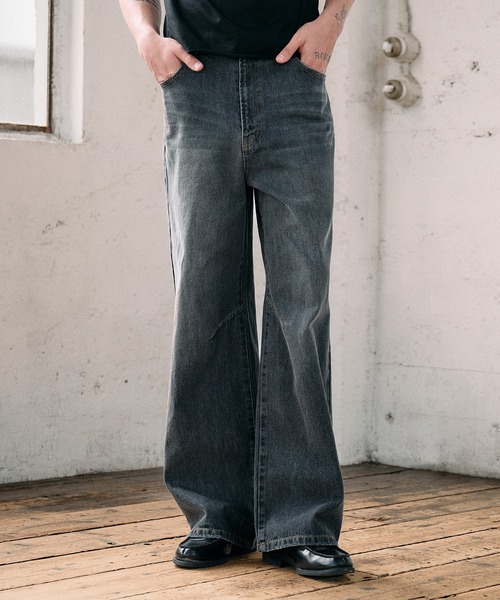 articulated narrow flared denim pants / アーティキュレイテッド