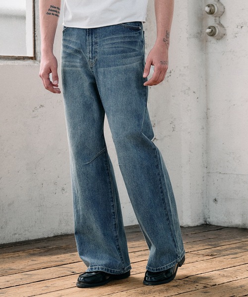 articulated narrow flared denim pants / アーティキュレイテッド