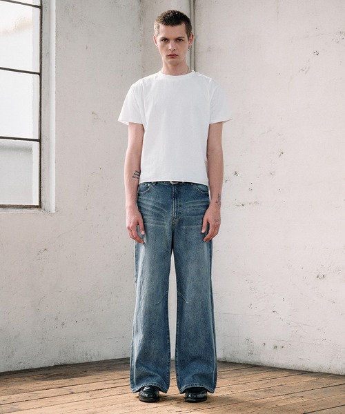 Regen Glanz(レーゲングランツ)の「articulated narrow flared denim pants / アーティキュレイテッドナローフレアデニムパンツ(デニムパンツ・メンズ・ライトインディゴブルー/ブラック・LARGE/MEDIUM/SMALL)」の7枚目の写真