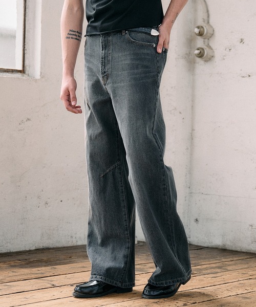 articulated narrow flared denim pants / アーティキュレイテッド
