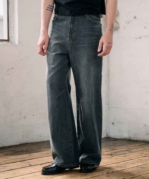 articulated narrow flared denim pants / アーティキュレイテッド