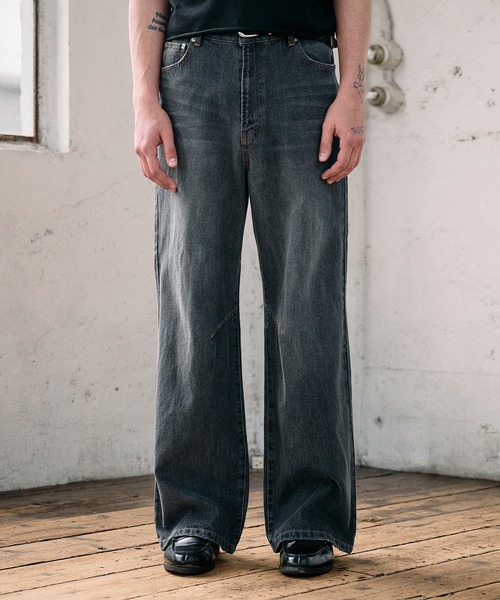 articulated narrow flared denim pants / アーティキュレイテッド