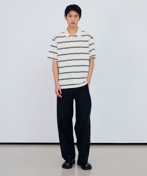 MINDBRIDGE(マインドブリッジ)の「ピンストライプセミオーバーフィットカラー半袖Tシャツ - 2カラー(ポロシャツ・メンズ・グリーン/キャメル・95/100/105/110)」の10枚目の写真