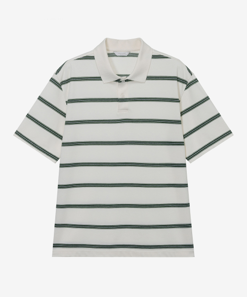 MINDBRIDGE(マインドブリッジ)の「ピンストライプセミオーバーフィットカラー半袖Tシャツ - 2カラー(ポロシャツ・メンズ・グリーン/キャメル・95/100/105/110)」の13枚目の写真