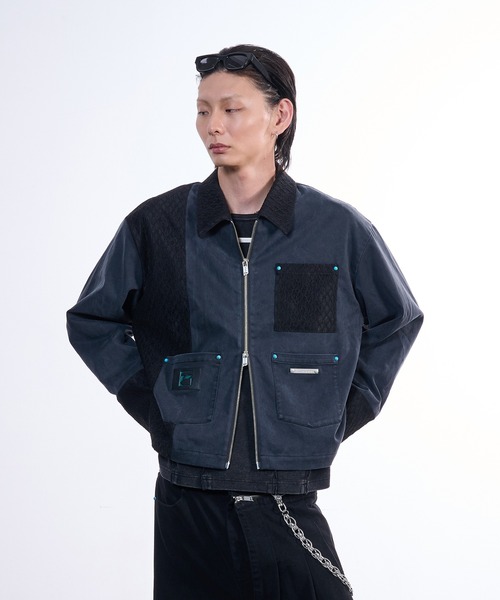 VI E DIT(ヴィエディット)の「Lace Detroit Jacket/レースデトロイトジャケット(ブルゾン・メンズ・カーキ/ブラック・2/1)」の2枚目の写真