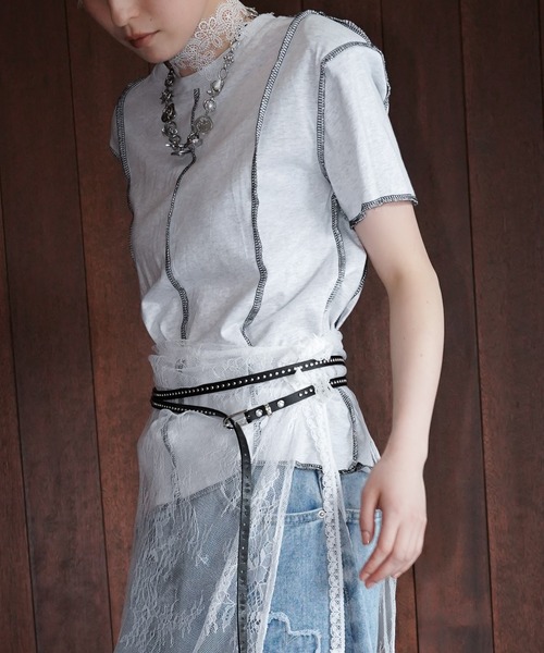 chuclla(チュクラ)の「アウトステッチ デザインTシャツ chw26s240(Tシャツ/カットソー・レディース・ブラック/グレー・FREE)」の4枚目の写真