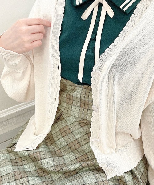 F i.n.t(フィント)の「【UVカット】ガラス風マーガレット釦ニットカーディガン/fint フィント(カーディガン/ボレロ・レディース・ライトグリーン/ネイビー/レッド/アイボリー・FREE)」の22枚目の写真