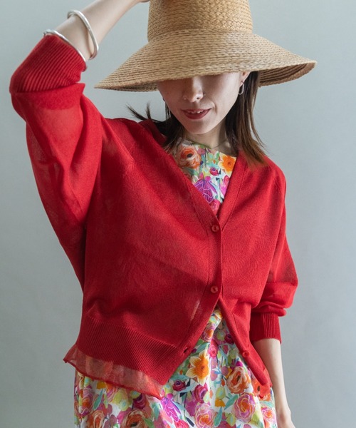 lodie（ロディ）の「裾チュール　シアーニットカーデ（カーディガン/ボレロ・レディース・グリーン/ブラック/オフホワイト/グレー/レッド・FREE）」の5枚目の写真