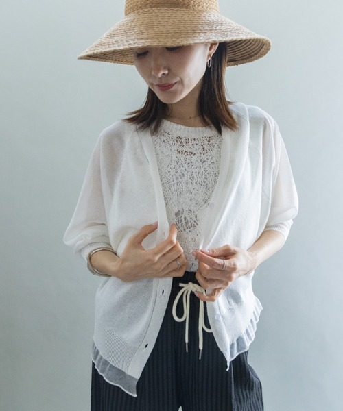 lodie（ロディ）の「裾チュール　シアーニットカーデ（カーディガン/ボレロ・レディース・グリーン/ブラック/オフホワイト/グレー/レッド・FREE）」の2枚目の写真