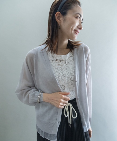 lodie（ロディ）の「裾チュール　シアーニットカーデ（カーディガン/ボレロ・レディース・グリーン/ブラック/オフホワイト/グレー/レッド・FREE）」の7枚目の写真