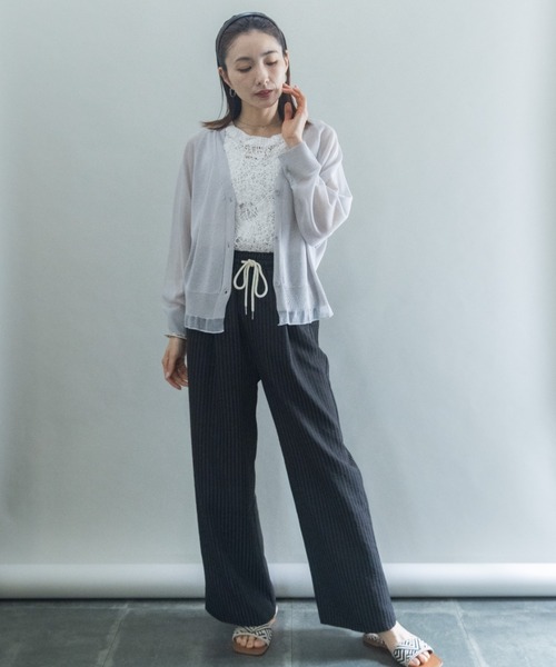 lodie（ロディ）の「裾チュール　シアーニットカーデ（カーディガン/ボレロ・レディース・グリーン/ブラック/オフホワイト/グレー/レッド・FREE）」の9枚目の写真