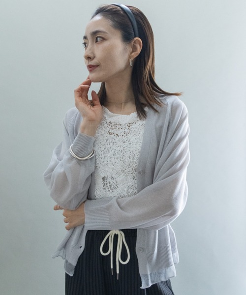 lodie（ロディ）の「裾チュール　シアーニットカーデ（カーディガン/ボレロ・レディース・グリーン/ブラック/オフホワイト/グレー/レッド・FREE）」の10枚目の写真