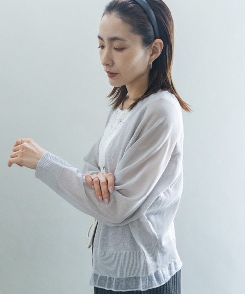 lodie（ロディ）の「裾チュール　シアーニットカーデ（カーディガン/ボレロ・レディース・グリーン/ブラック/オフホワイト/グレー/レッド・FREE）」の11枚目の写真