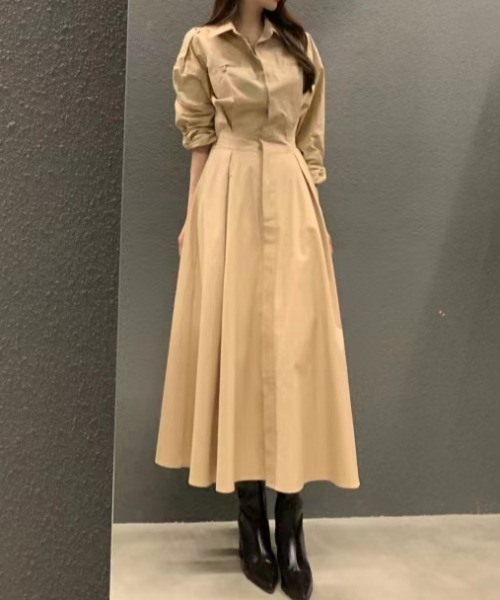 FAVORITO(ファヴォリート)の「襟付き長袖ワンピース(ワンピース・レディース・モカ/ブラック・F)」の4枚目の写真