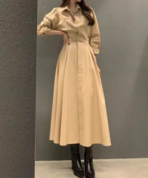 FAVORITO(ファヴォリート)の「襟付き長袖ワンピース(ワンピース・レディース・モカ/ブラック・F)」の9枚目の写真