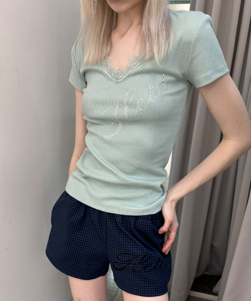 HETIT(ヘティ)の「レースロゴ半袖Tシャツ(ミント)(Tシャツ/カットソー・レディース・その他・FREE)」の2枚目の写真