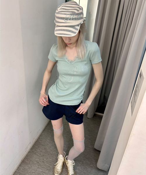 HETIT(ヘティ)の「レースロゴ半袖Tシャツ(ミント)(Tシャツ/カットソー・レディース・その他・FREE)」の3枚目の写真