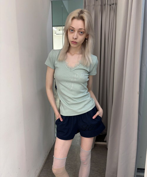 HETIT(ヘティ)の「レースロゴ半袖Tシャツ(ミント)(Tシャツ/カットソー・レディース・その他・FREE)」の4枚目の写真