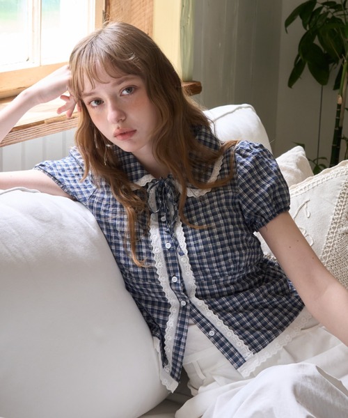 Birthday room(バースデイルーム)の「パフスリーブチェックBL/Puff Sleeve Checkered Blouse(シャツ/ブラウス・レディース・ホワイト/ネイビー・FREE)」の19枚目の写真