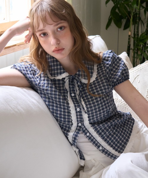 Birthday room(バースデイルーム)の「パフスリーブチェックBL/Puff Sleeve Checkered Blouse(シャツ/ブラウス・レディース・ホワイト/ネイビー・FREE)」の21枚目の写真