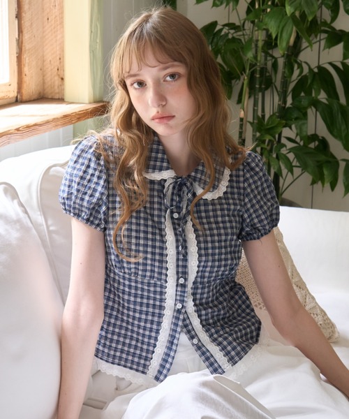 Birthday room(バースデイルーム)の「パフスリーブチェックBL/Puff Sleeve Checkered Blouse(シャツ/ブラウス・レディース・ホワイト/ネイビー・FREE)」の15枚目の写真