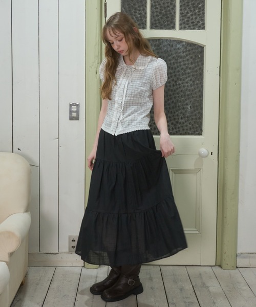 Birthday room(バースデイルーム)の「パフスリーブチェックBL/Puff Sleeve Checkered Blouse(シャツ/ブラウス・レディース・ホワイト/ネイビー・FREE)」の12枚目の写真