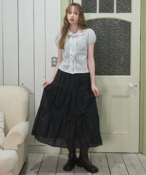 Birthday room(バースデイルーム)の「パフスリーブチェックBL/Puff Sleeve Checkered Blouse(シャツ/ブラウス・レディース・ホワイト/ネイビー・FREE)」の13枚目の写真