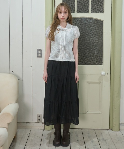 Birthday room(バースデイルーム)の「パフスリーブチェックBL/Puff Sleeve Checkered Blouse(シャツ/ブラウス・レディース・ホワイト/ネイビー・FREE)」の14枚目の写真