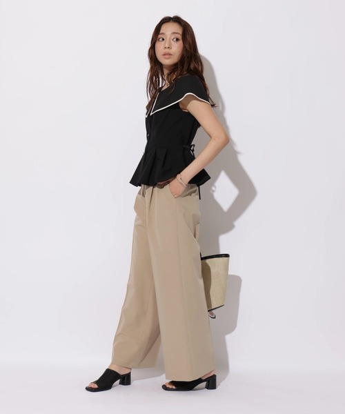 JUSGLITTY(ジャスグリッティー)の「ショートペプラムジレブラウス(シャツ/ブラウス・レディース・ブラック/オフホワイト・2/1)」の7枚目の写真