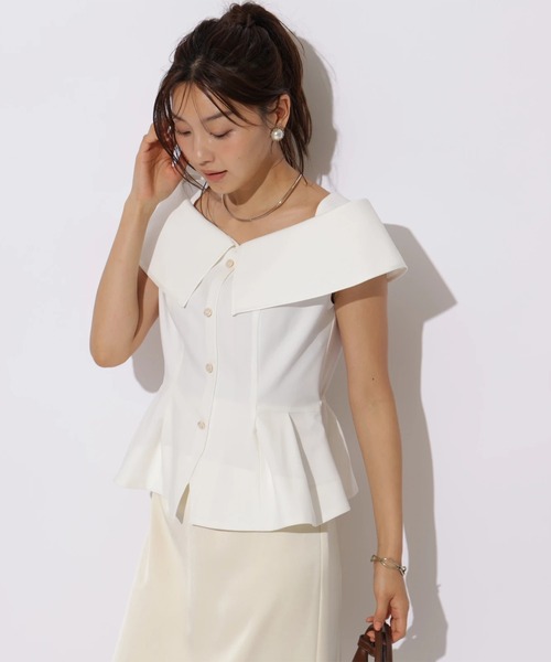 JUSGLITTY(ジャスグリッティー)の「ショートペプラムジレブラウス(シャツ/ブラウス・レディース・ブラック/オフホワイト・2/1)」の10枚目の写真