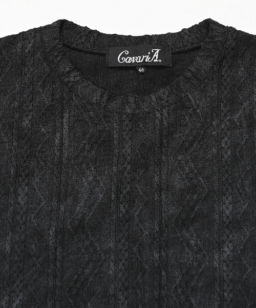 CavariA(キャバリア)の「『CavariA/キャバリア』汚し加工ジグザグケーブル半袖クルーネックTEE(Tシャツ/カットソー・メンズ・グレー/ネイビー/ブラック・L/XL/M)」の12枚目の写真